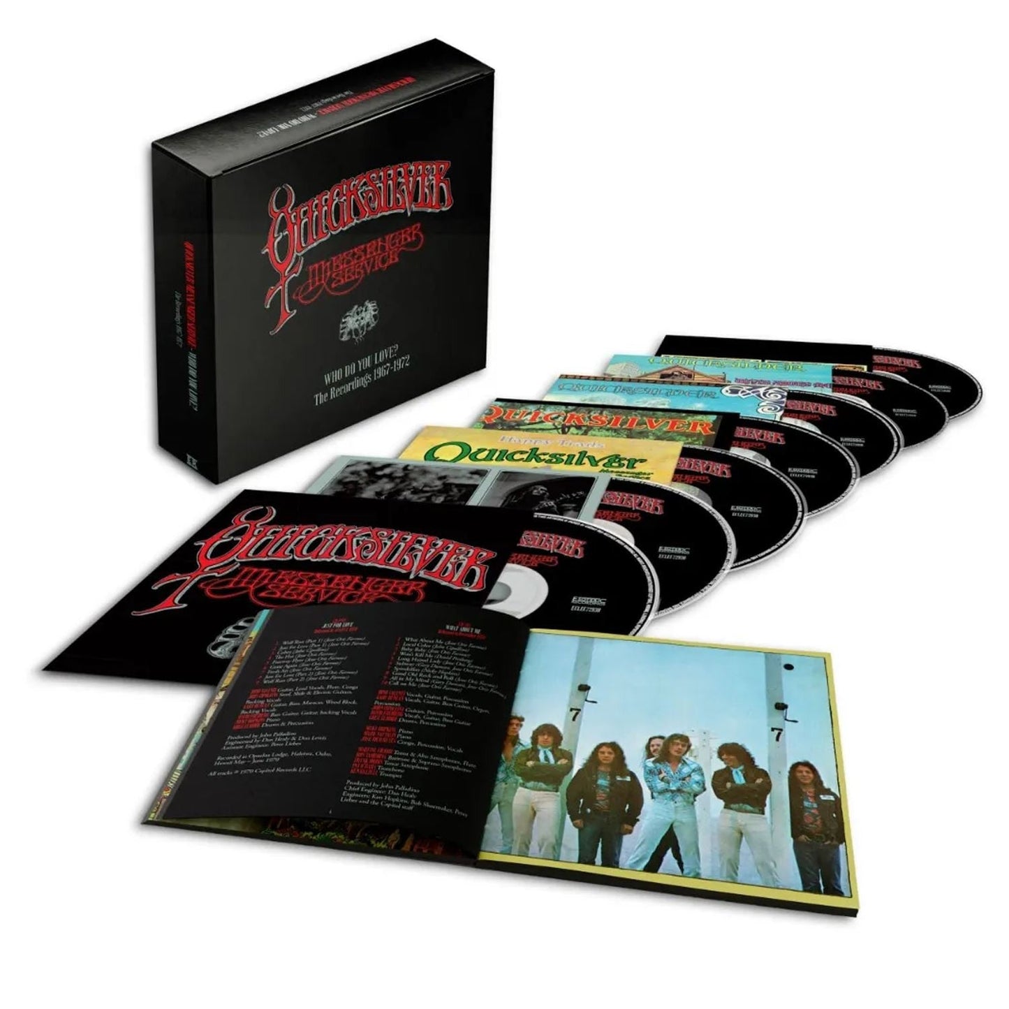 Quicksilver Messenger Service box set with CDs, booklet, and band photo on white background.