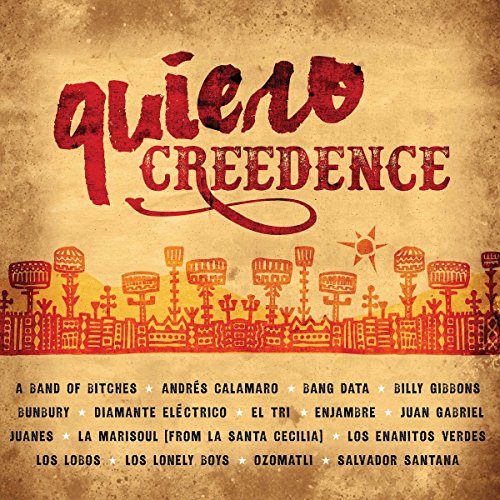 CD cover for “Quiero Creedence” with colorful illustrated cityscape and artist names.