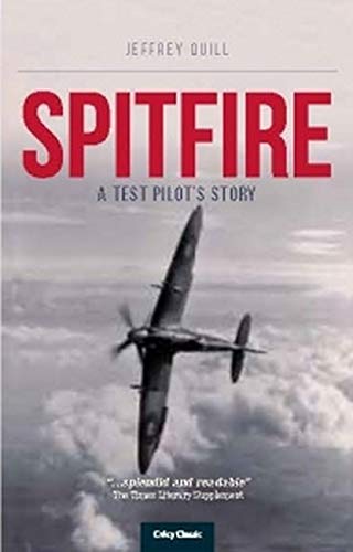 Book cover featuring a Spitfire aircraft flying over clouds with large red title text.