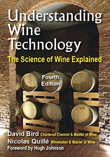 Book cover titled Understanding Wine Technology featuring wooden wine barrels in a brick cellar.