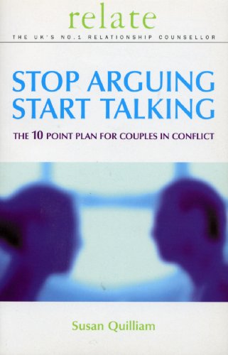 Book cover: "Stop Arguing, Start Talking" with blurred silhouettes of two people.