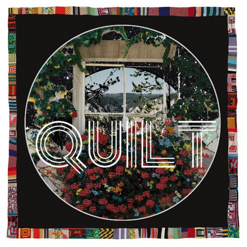 Album cover with "Quilt" text, featuring a window with floral patterns and patchwork border.