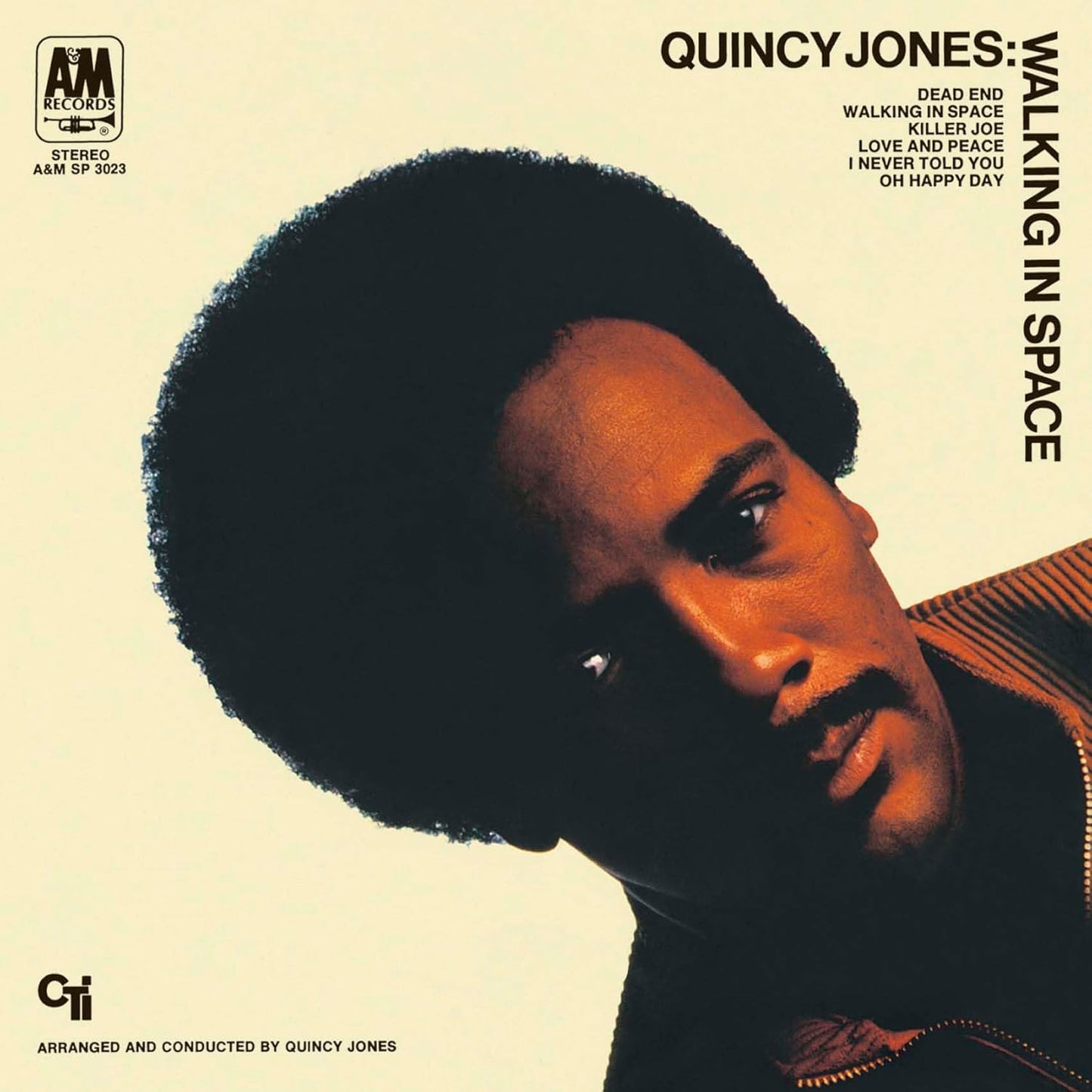 Quincy Jones album cover, "Walking in Space," featuring a portrait of Jones.