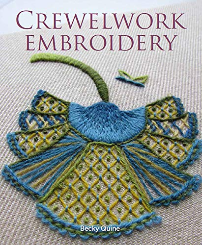 Book cover featuring a blue and green crewelwork embroidery design on linen fabric.