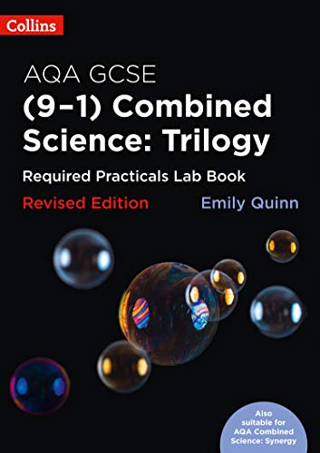 Black GCSE science lab book cover with colorful bubble illustration.