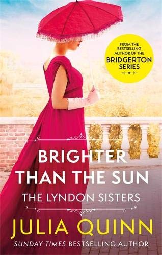Book cover: woman in red dress with parasol, yellow sun background.