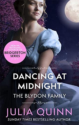 Book cover featuring a woman in a blue Regency dress under a full moon.