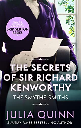 Book cover: woman in purple coat holding a letter, title “The Secrets of Sir Richard Kenworthy.”