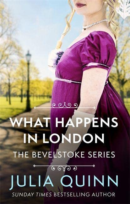 Book cover: woman in purple dress, London park background, title text.