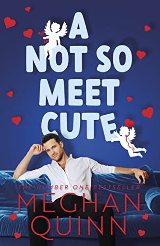 Book cover with a man on a blue sofa and white text and cupids.