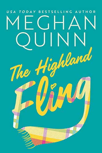 Book cover for “The Highland Fling” with yellow text and plaid scarf.