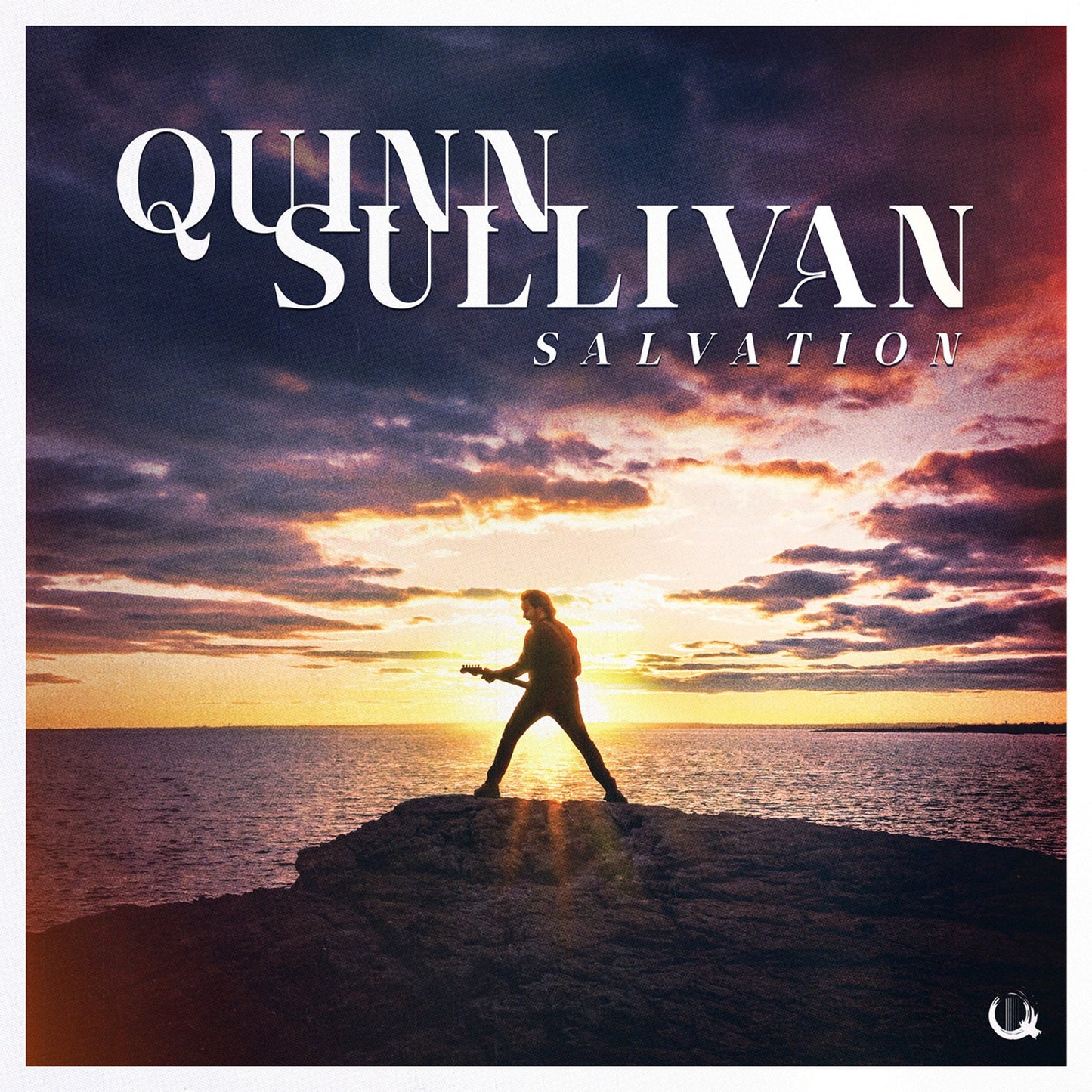 CD cover for Quinn Sullivan’s “Salvation” featuring a guitarist silhouetted at sunset.