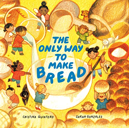 Book cover with children and bread dough in a bright yellow bowl.