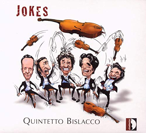 CD cover: Caricatures of five musicians with flying instruments.