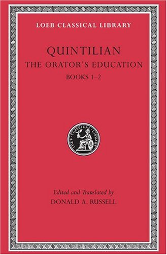 Red book cover with gold lettering: “Quintilian, The Orator’s Education.”