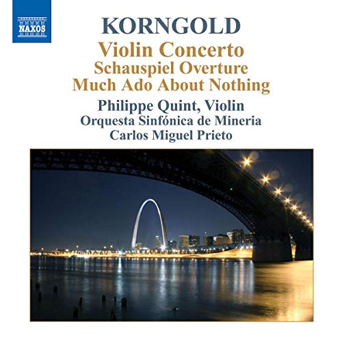 CD cover featuring Korngold music text above a night view of the St. Louis Arch.