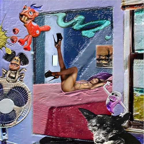 Surreal album cover featuring a collage of figures and objects.