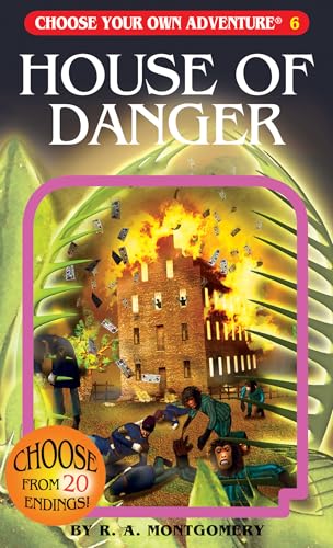 Book cover: "House of Danger" showing a burning building and people escaping.