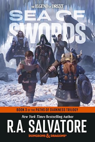 Fantasy book cover featuring a group of adventurers in a snowy landscape.