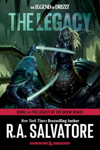 Book cover: Drow elves in combat, swords drawn, dark fantasy art.