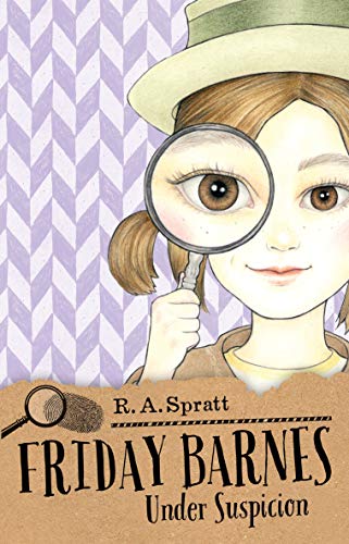 Girl with magnifying glass investigates, book cover for "Friday Barnes 2".