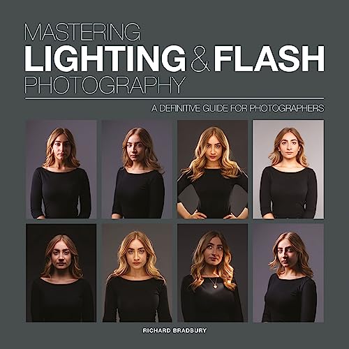 Book cover titled Mastering Lighting & Flash Photography featuring eight portraits with different lighting techniques.