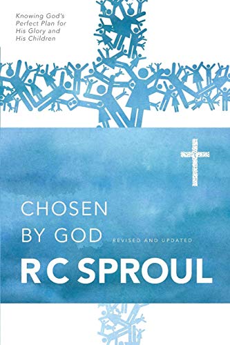 Book cover titled Chosen by God by R.C. Sproul with blue cross and people illustrations.