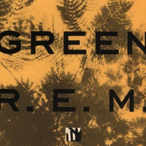 R.E.M. “Green” vinyl record cover with textured orange and black design.