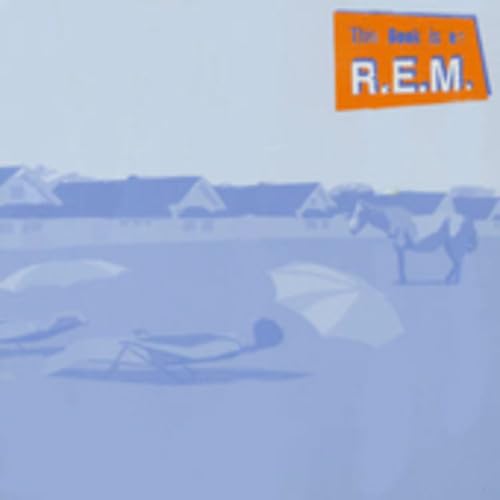 R.E.M. album cover: blue beach scene with horses and sunbathers.