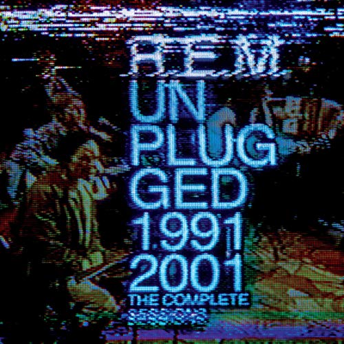 R.E.M. “Unplugged” CD cover with distorted blue and red text.