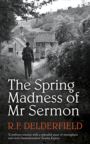 Book cover: man walking away from cottages in a rural landscape.