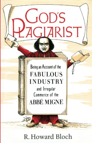 Book cover depicting a man with books, titled “God’s Plagiarist.”