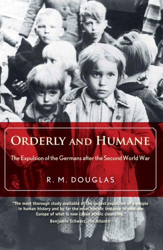 Black and white photo of children with book cover titled "Orderly and Humane.