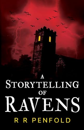 Book cover: dark castle silhouette, flying ravens, red stormy sky.