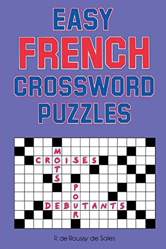 Book cover: "Easy French Crossword Puzzles" with a sample puzzle grid.