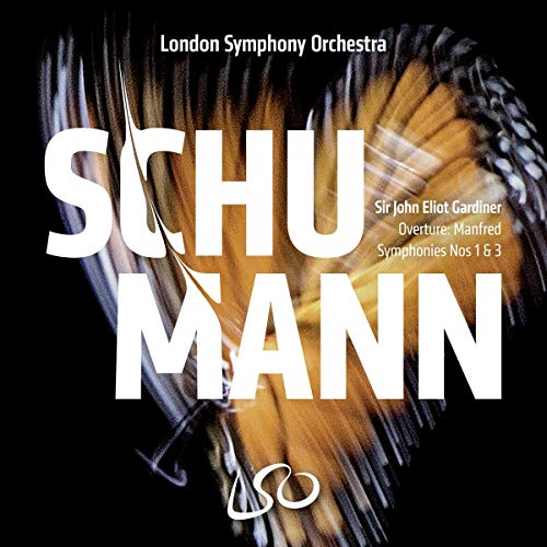 CD cover for Schumann symphonies with large white text and feather imagery.