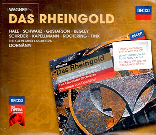 CD cover for Wagner’s “Das Rheingold” with gold and black abstract design.