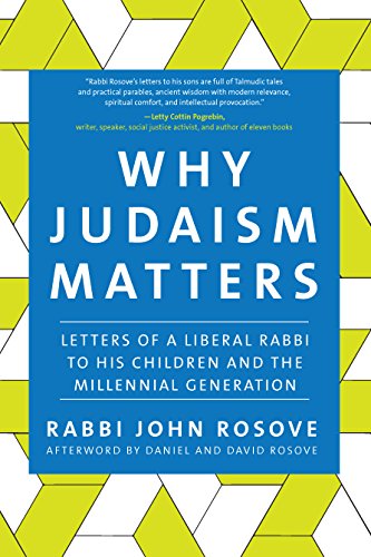 Book cover: “Why Judaism Matters” with blue text on yellow geometric background.