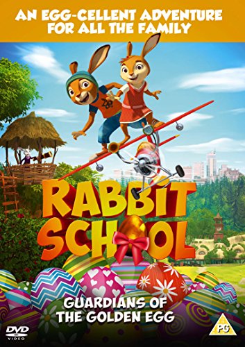Cover of "Rabbit School" DVD featuring animated rabbits flying a plane over colorful scenery.