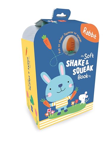 Soft book shaped like a rabbit, packaged in a blue and yellow box.