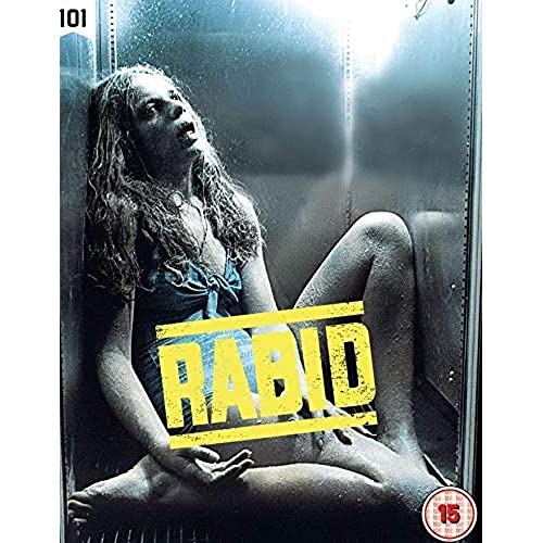 Blu-ray cover for horror film “Rabid” featuring a woman in distress.