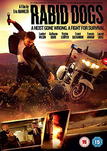 DVD cover art for Rabid Dogs featuring a man threatening a fallen police officer.