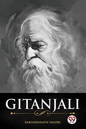 Book cover: “Gitanjali” by Rabindranath Tagore, featuring a portrait of the author.