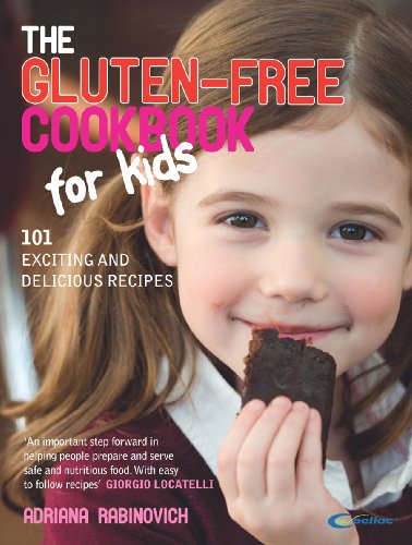 Cookbook cover featuring a young girl eating chocolate, titled “The Gluten-Free Cookbook for Kids.”