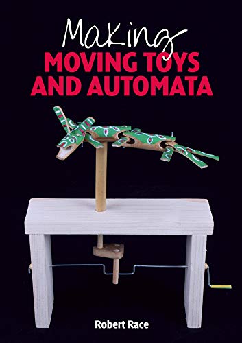 Book cover with colorful illustrations of toys and automata on a technical drawing background.