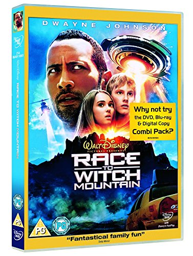 "Race to Witch Mountain" DVD case with movie poster featuring Dwayne Johnson and children.