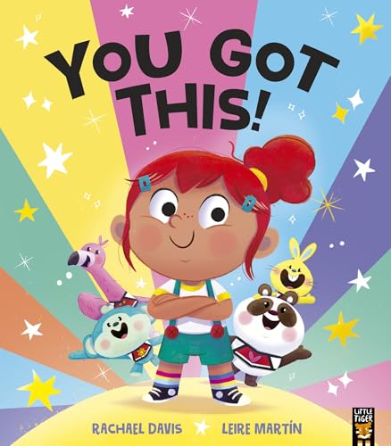 Children’s book cover with a girl and colorful animal friends.