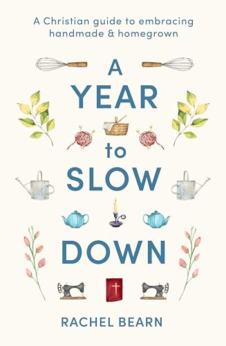 Book cover titled A Year to Slow Down featuring watercolor illustrations of domestic items.
