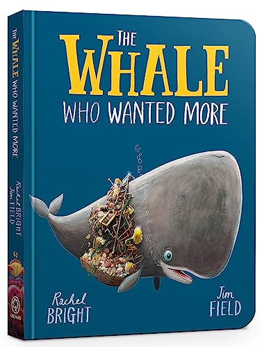 Board book cover: a whale with a colorful, overflowing pile of food.