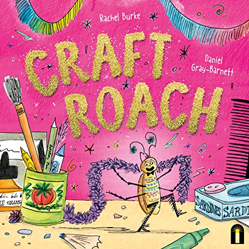 Book cover: "Craft Roach" with illustrated cockroach and art supplies.